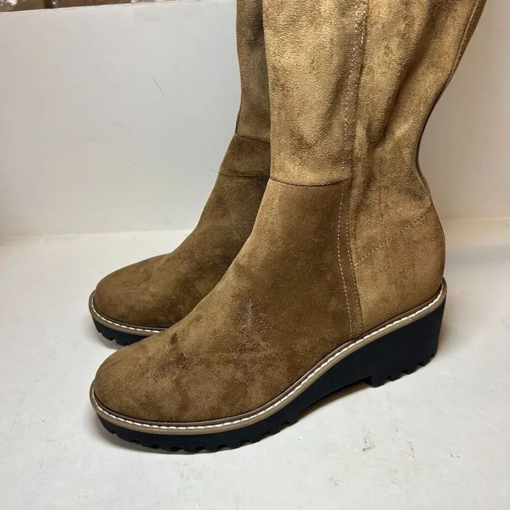 Dolce Vita Womens 8.5 M Cognac Brown Risky Lug Wedge Boots DISPLAY QY4